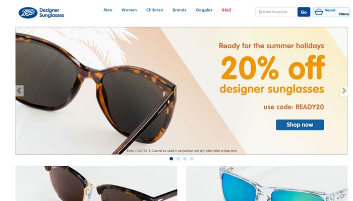 英国Boots旗下太阳镜网站